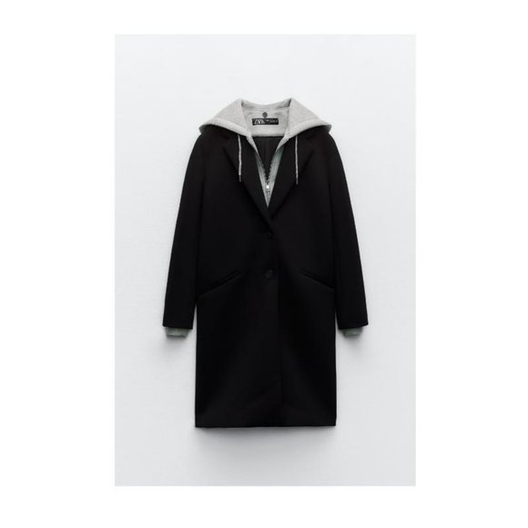 ZARA CONTRASTING COAT WITH REMOVABLE HOOD - Picture 4 of 6
